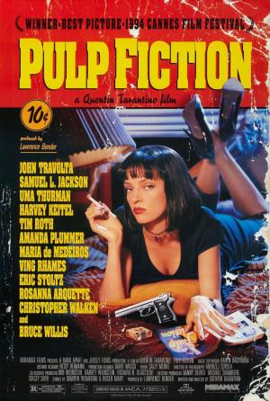 Poster de la pelicula Pulp Fiction donde se observa a una mujer fumando