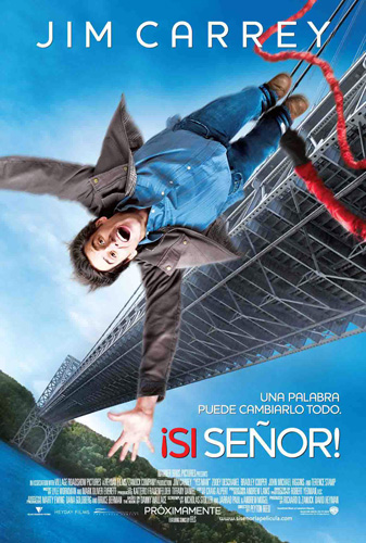 Poster de la pelicula Si, señor donde se observa a un hombre saltando del bungee de un puente